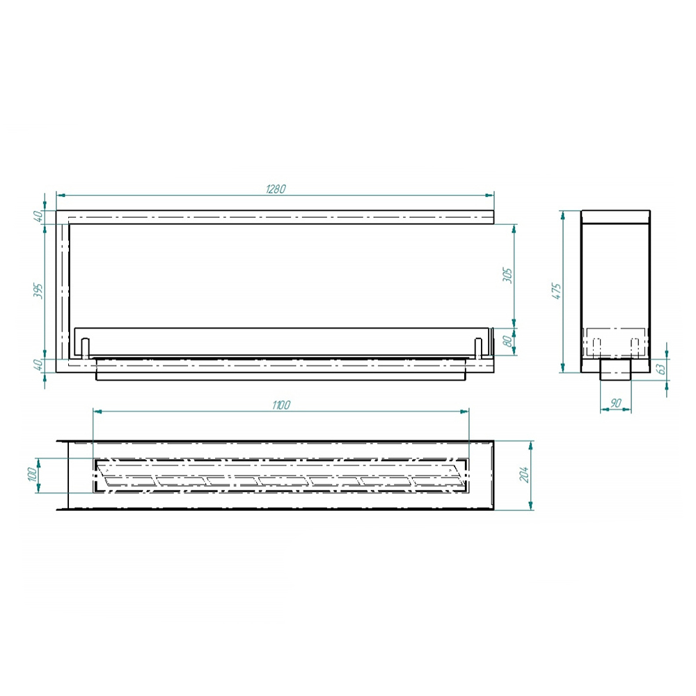 Биокамин Zefire Standart 1300 встраиваемый торцевой сквозной (миниатюра)