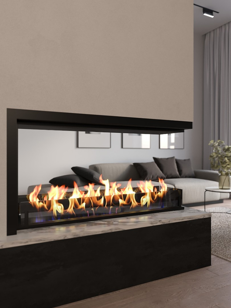 Биокамин Zefire Standart 1300 встраиваемый торцевой сквозной (миниатюра)