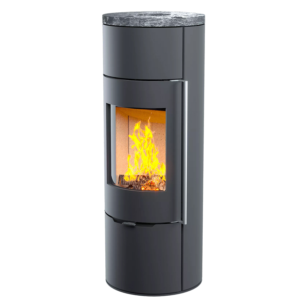 Печь-камин Astov R1.0 L (пироксенит)(Дверца Сталь, Ручка Короткая)