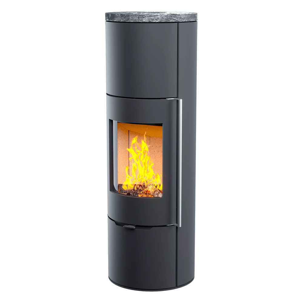 Печь-камин Astov R1.0 XL (пироксенит)(Дверца Радиусное стекло, Ручка Длинная (Черная))