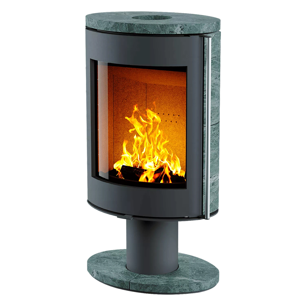 Печь-камин Astov Oval (талькомагнезит)(Крышка Талькомаг.,Основание/Бок.панели Сталь,Ручка Длинная (Черная))