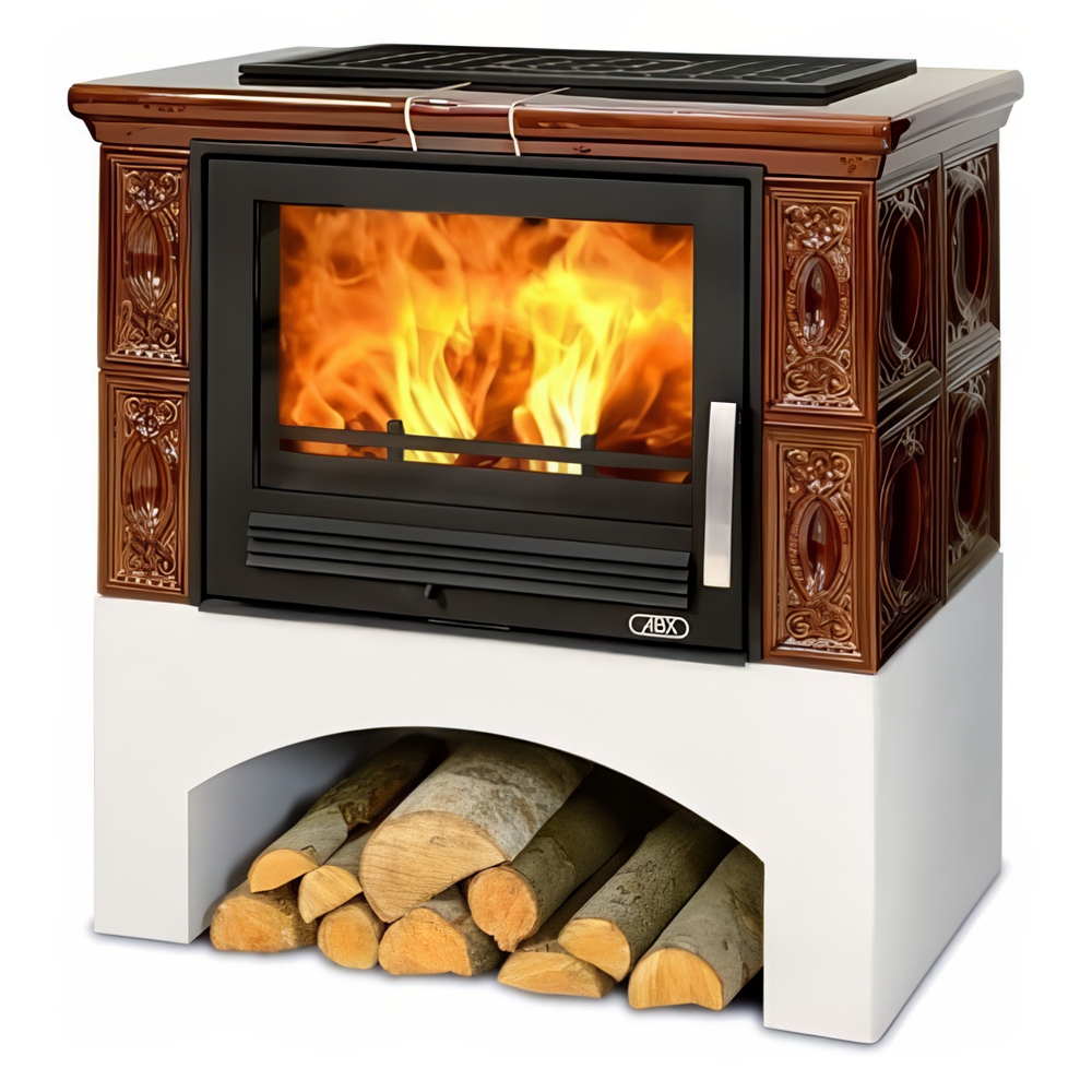   Кафельная печь-камин ABX Panonie (белый цоколь)(Зеленый)
