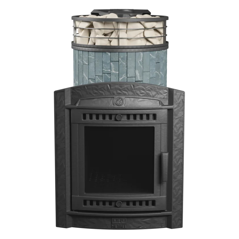   Банная печь ПроМеталл Атмосфера L в ламелях + сетка с тоннелем(Камень Жадеит)