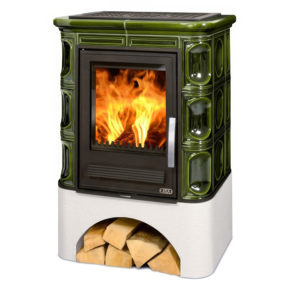   Кафельная печь-камин ABX Marina KPI (белый цоколь, вставка комбо)(Перламутр)