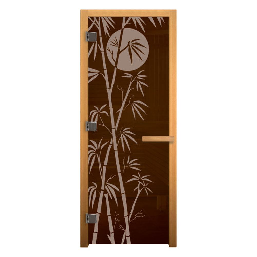   Дверь для бани/сауны LK Бронза Матовая с рисунком \Бамбук\(Размер полотна 1900х700 мм, Петли 3 петли 710 CR (слева), Материал коробки Ольха)