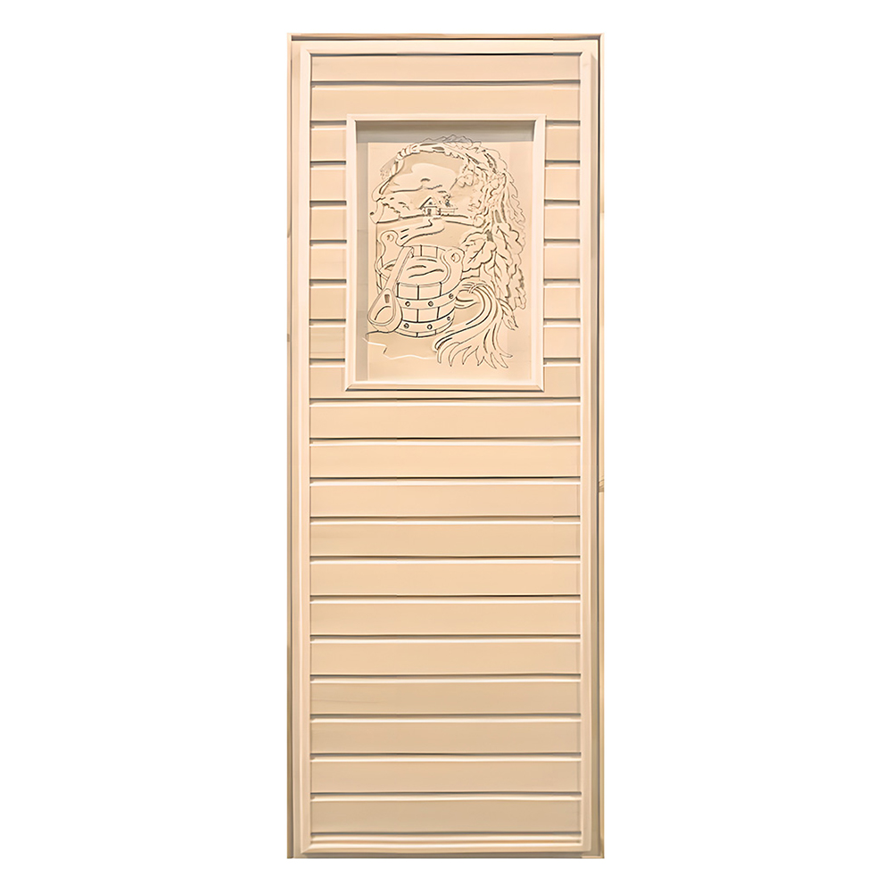   Дверь для бани/сауны LK Глухая с резьбой(короб листва)