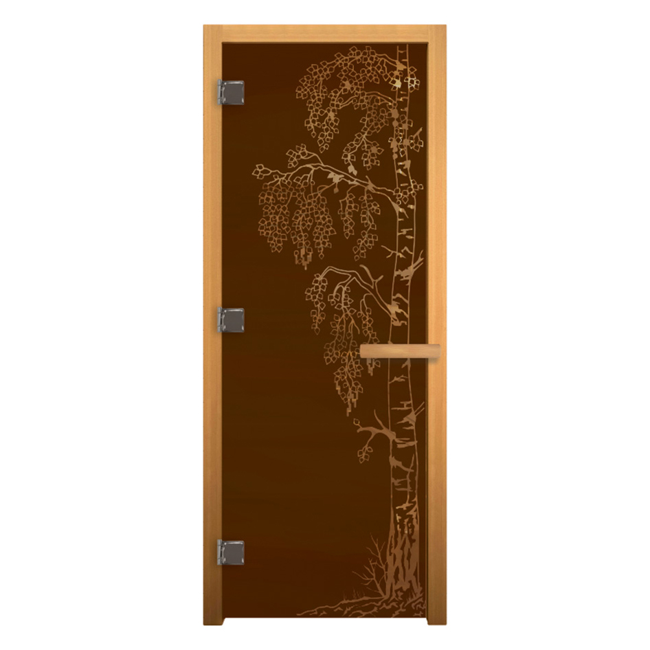   Дверь для бани/сауны LK Бронза Матовая с рисунком \Берёзка\(Размер полотна 1900х700 мм, Петли 3 петли 710 CR (слева))