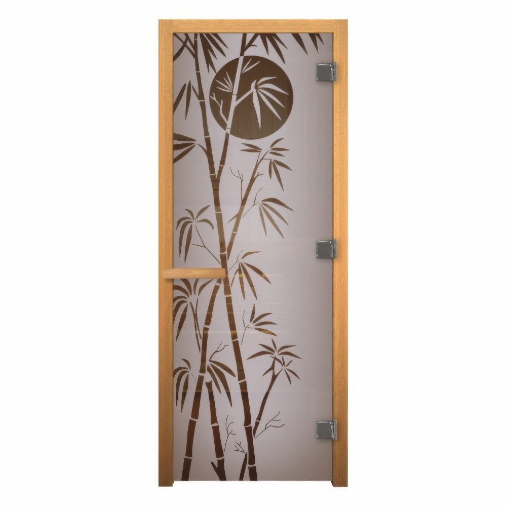   Дверь для бани/сауны LK Сатин Матовая с рисунком \Бамбук\(Размер полотна 1900х700 мм, Петли 3 петли 710 (справа), Материал коробки Ольха)
