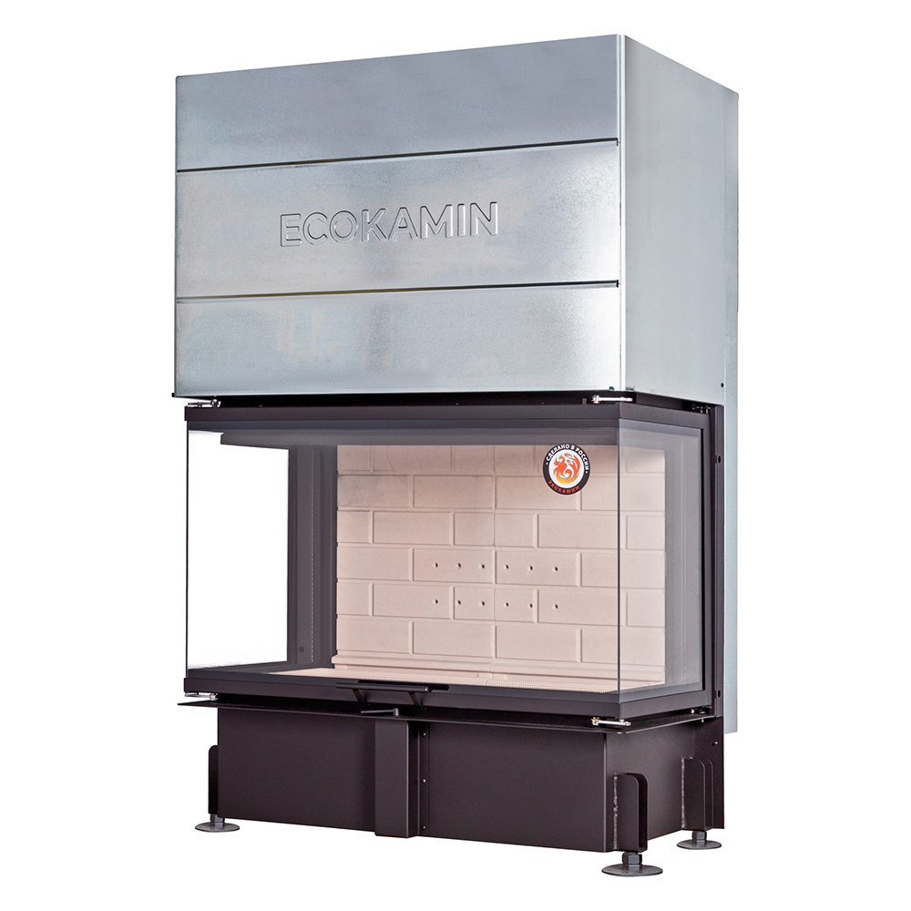   Каминная топка EcoKamin Дельта 1000 P три стекла принтинг (подовое горение)(Черный шамот)