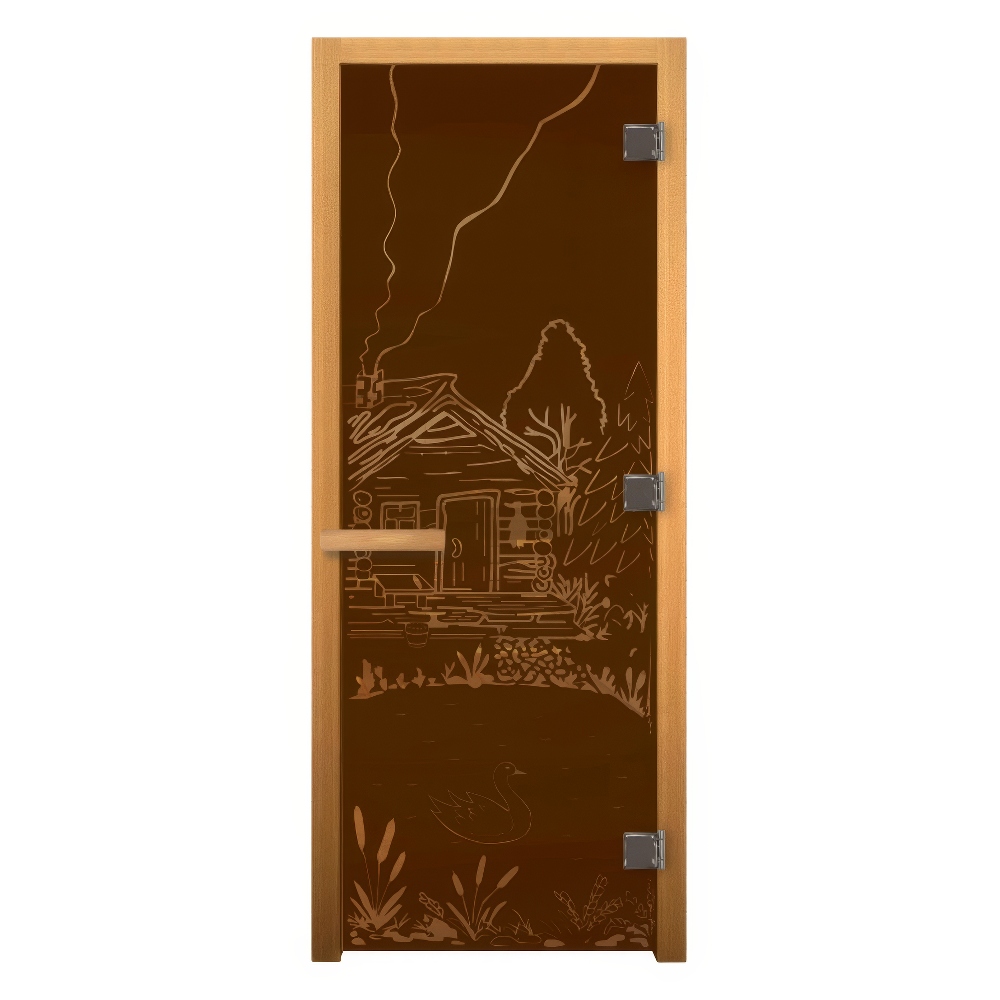   Дверь для бани/сауны LK Бронза Матовая с рисунком \Банька\(Размер полотна 1900х700 мм, Петли 3 петли 710 CR (справа))
