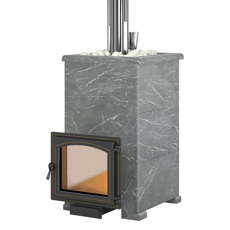   Дровяная печь для бани ВЕЗУВИЙ Легенда Русский Пар 24 (240) в облицовке(Облицовка Талькохлорит S-40, Камни -)