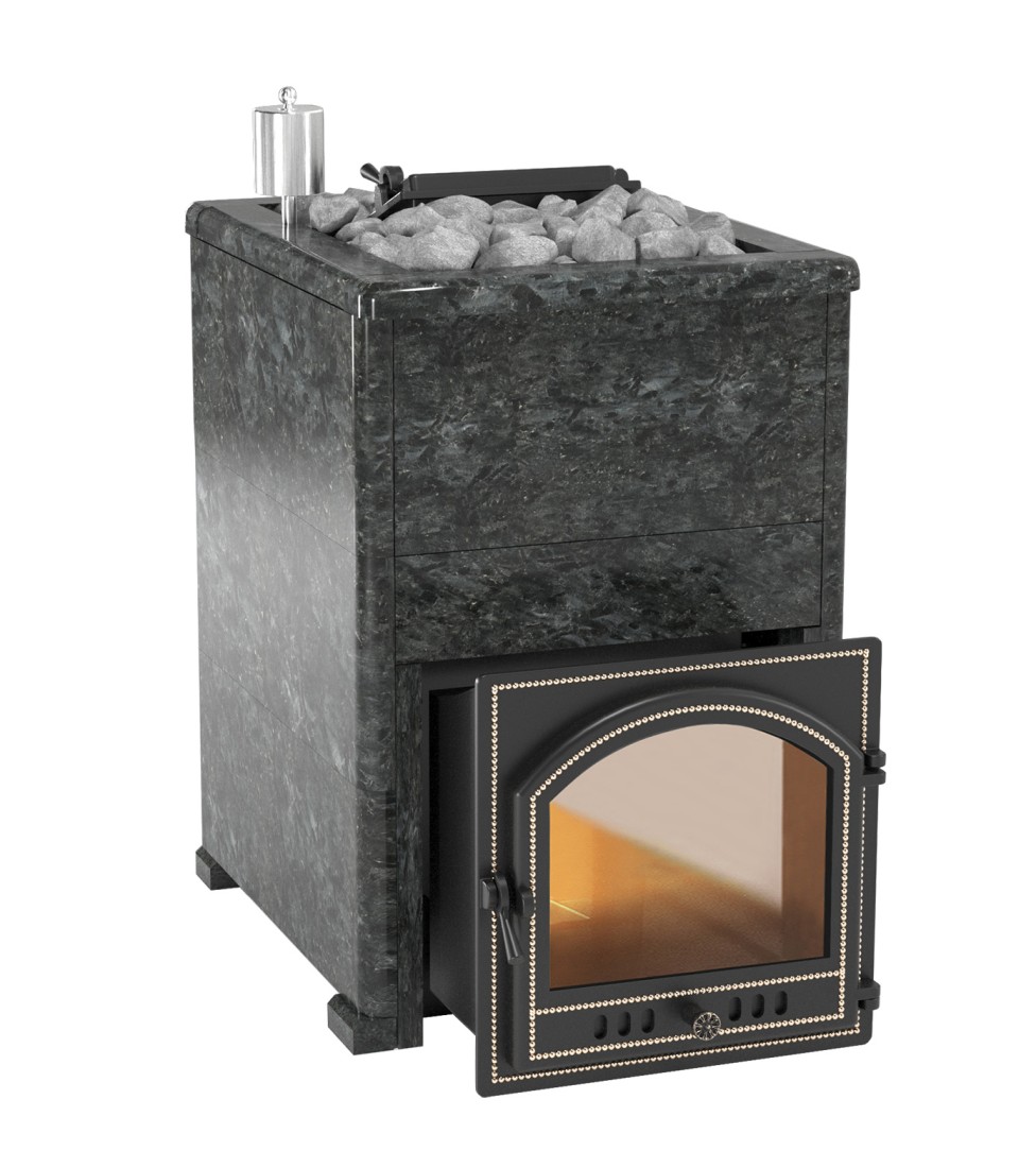 Печь для бани Эверест INOX 28 (205) в облицовке (Пироксенит)