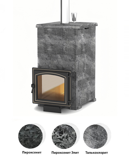   Дровяная печь для бани ВЕЗУВИЙ Легенда Русский Пар 18 (240) в облицовке NEXT(Облицовка Пироксенит Элит, S-40, Камни -)
