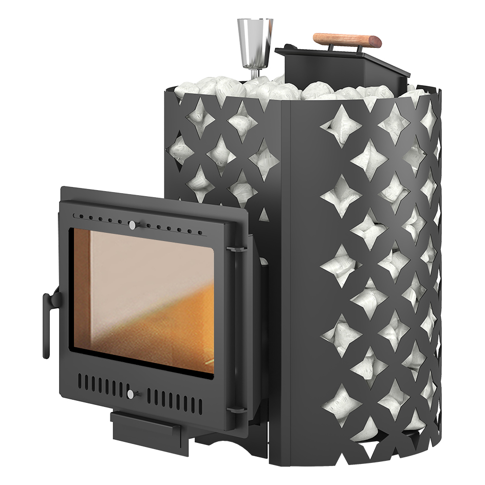   Дровяная печь для бани Etna (Этна) 24 (Панорама) \М\ Закрытая каменка