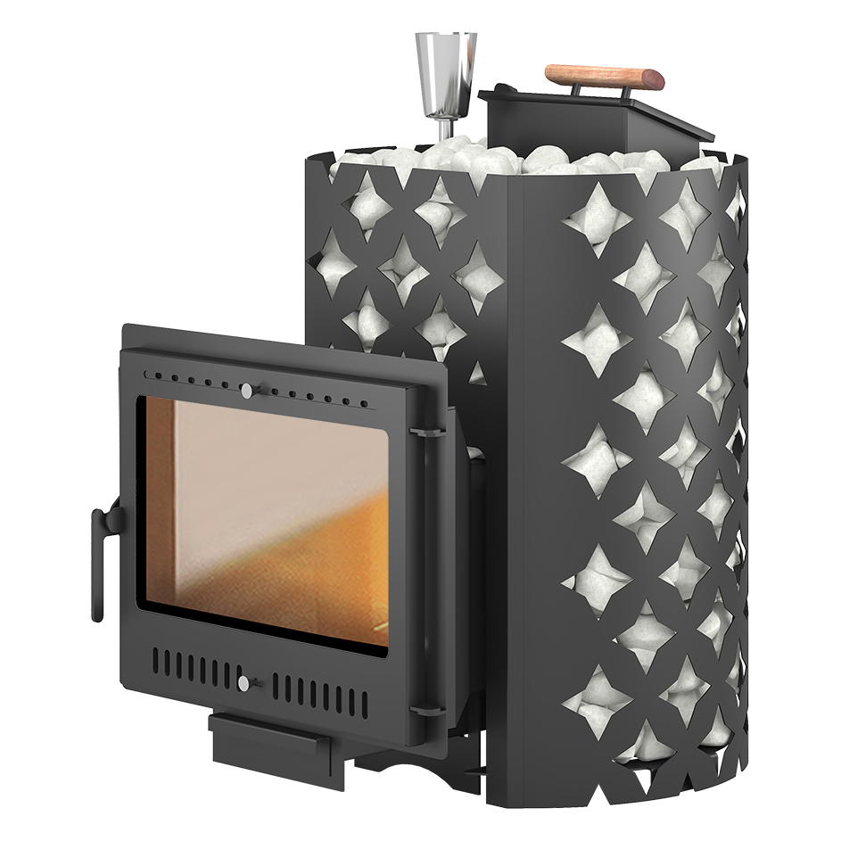   Дровяная печь для бани Etna (Этна) 18 (Панорама) \М\ Закрытая каменка