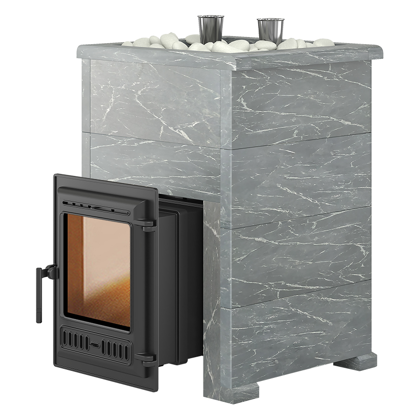   Банная печь Эверест \Steam Master 30 ЧУГУН\ в облицовке(Амфиболит, S-40)