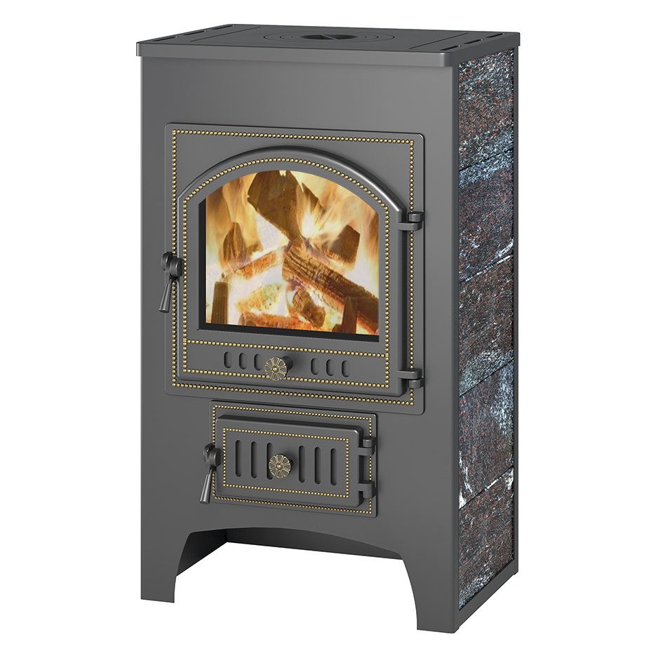 Печь-камин Везувий ПК-01 с плитой (Дверь: 205, Облицовка: Амфиболит)