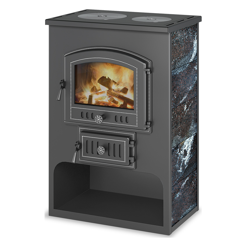 Печь-камин Везувий ПК-03 (224) с плитой (Облицовка: Амфиболит)