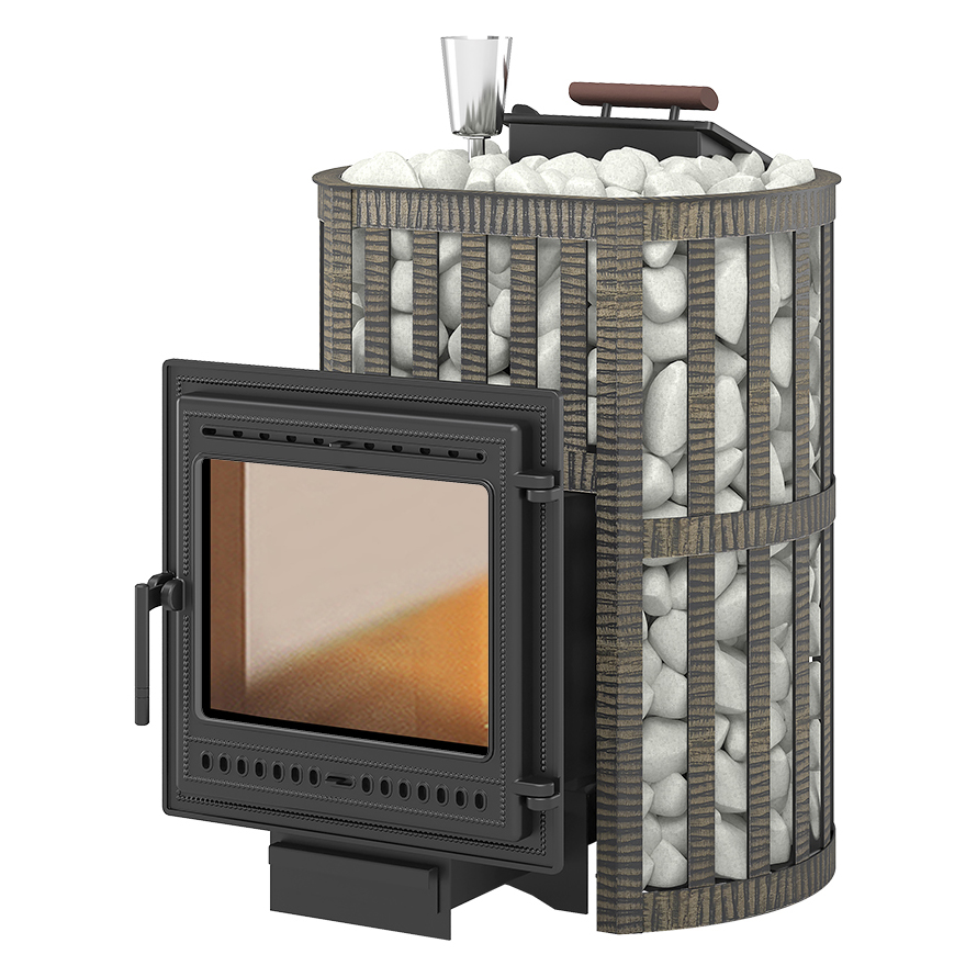   Чугунная печь для бани Везувий Ураган Ковка 16 (505)(Камни -, Сетка на трубу -)