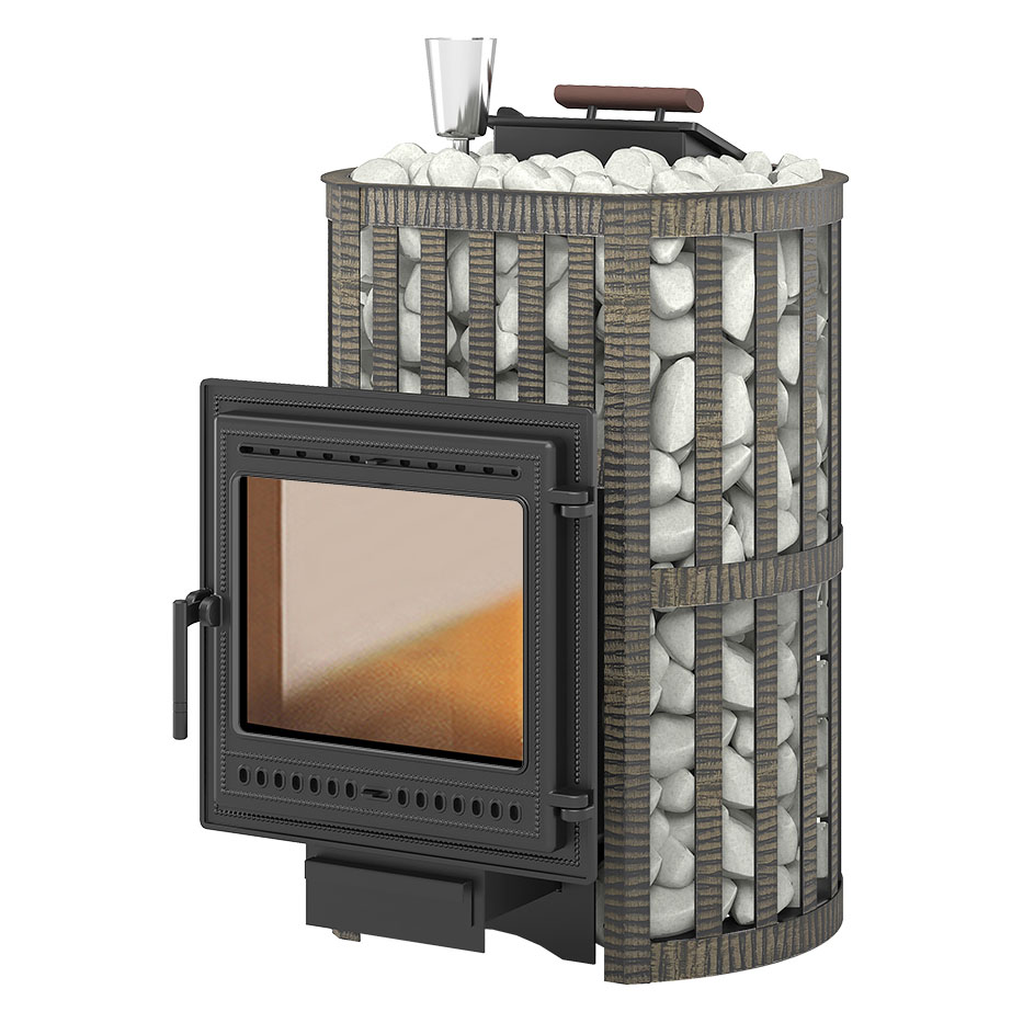   Чугунная печь для бани Везувий Ураган Ковка 22 (505)(Камни -, Сетка на трубу -)