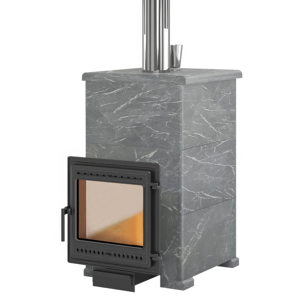   Дровяная печь для бани Везувий Легенда Русский Пар 24 (505) Next в облицовке(Облицовка Талькохлорит S-40, Камни -)