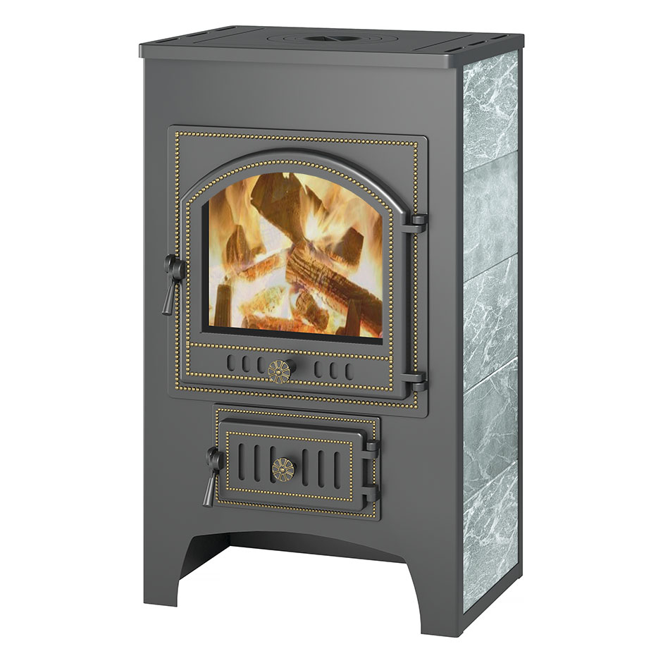 Печь-камин Везувий ПК-01 с плитой (Дверь: 205, Облицовка: Талькохлорит)