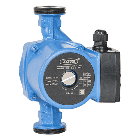  Насос ZOTA RING (c однофазным двигателем и регулировкой скорости)(25/70 S 180 с гайками)