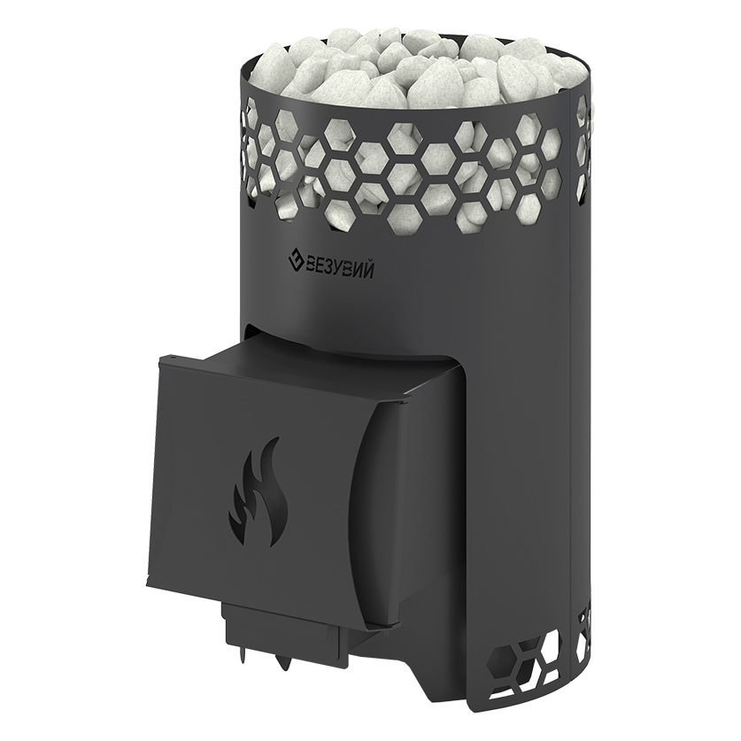   Дровяная печь для бани Везувий Чёрная Пчёлка(Камни -, Сетка на трубу -)