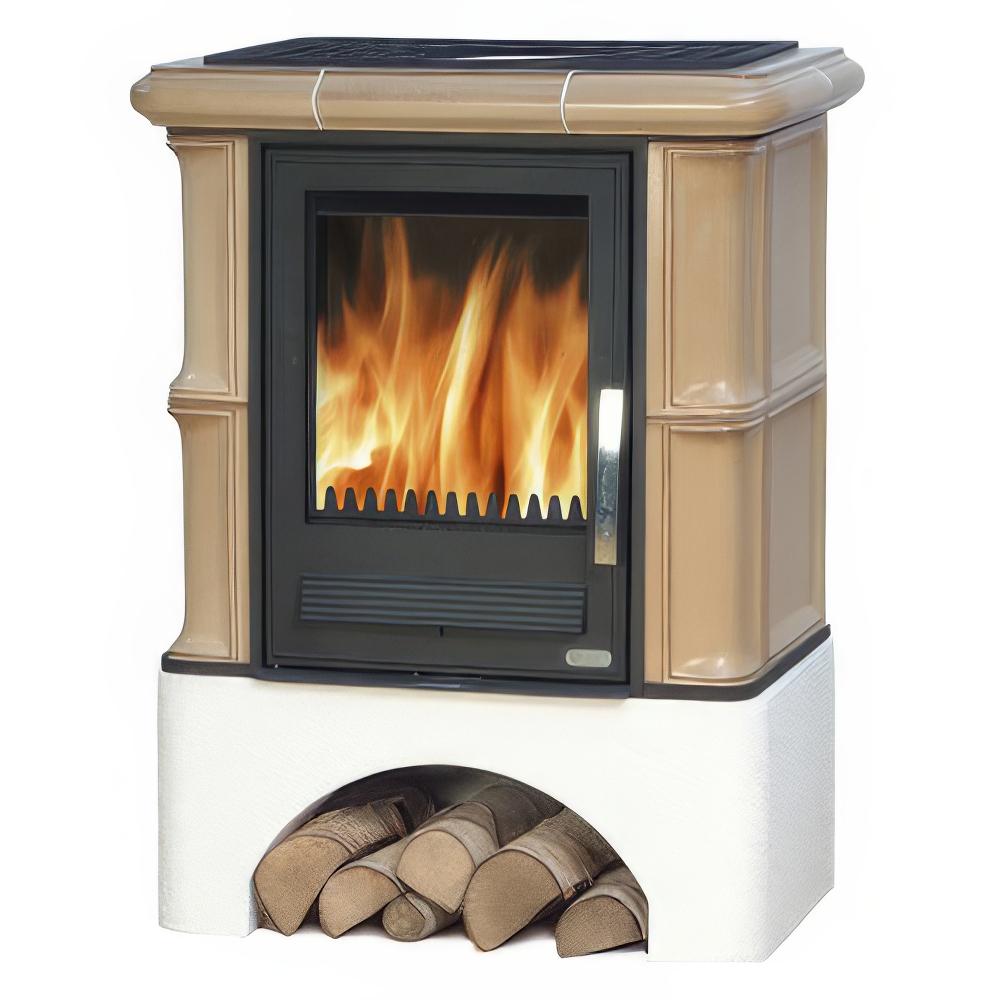   Кафельная печь-камин ABX Bavaria K (прямой цоколь) с теплообменником(бутылочное стекло)