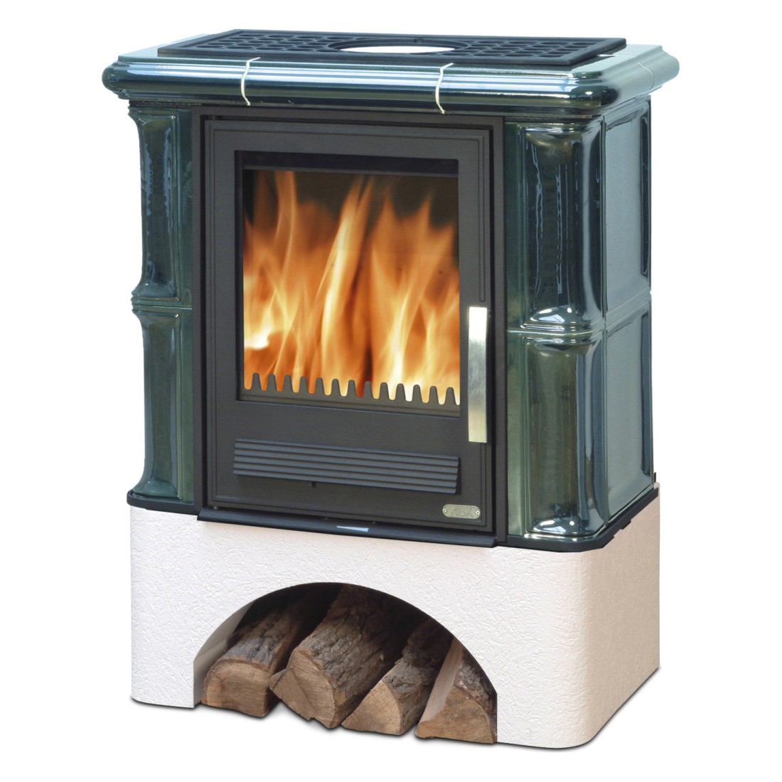   Кафельная печь-камин ABX Bavaria K (прямой цоколь, вставка комбо)(каштан)