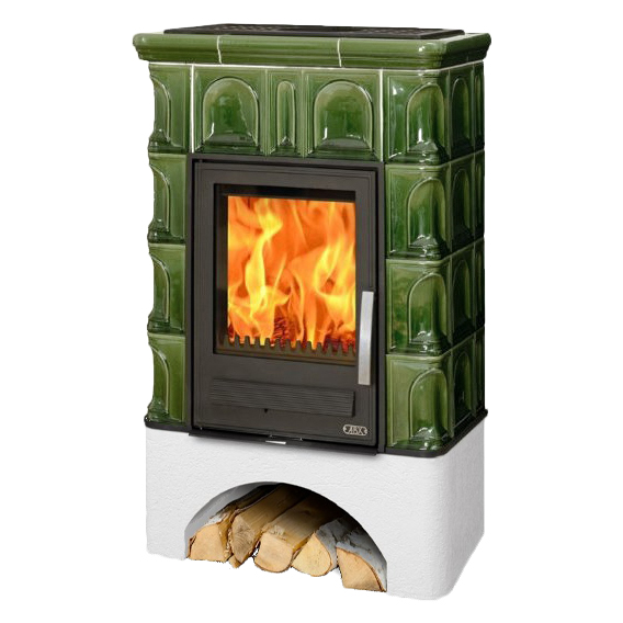   Кафельная печь-камин ABX Britania K (белый цоколь, вставка комбо)(ахорн (белый))