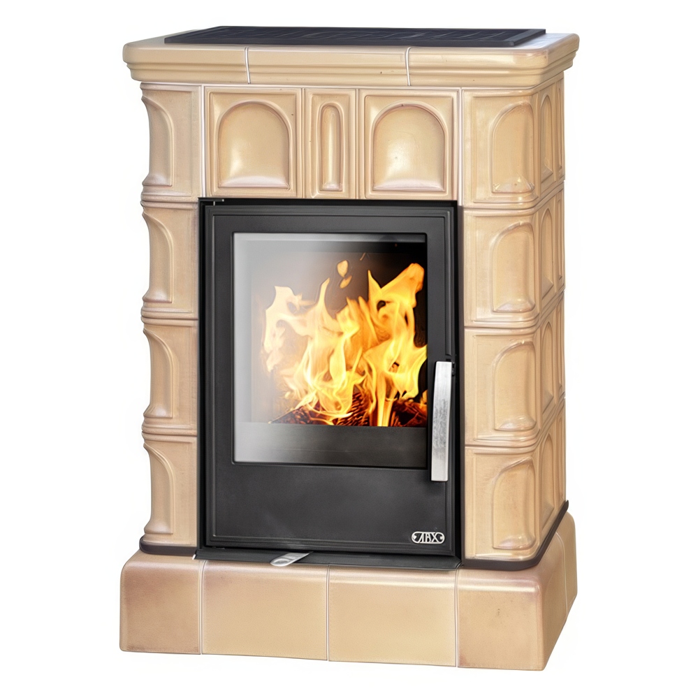  Кафельная печь-камин ABX Britania KI (кафельный цоколь, вставка комбо)(табак)