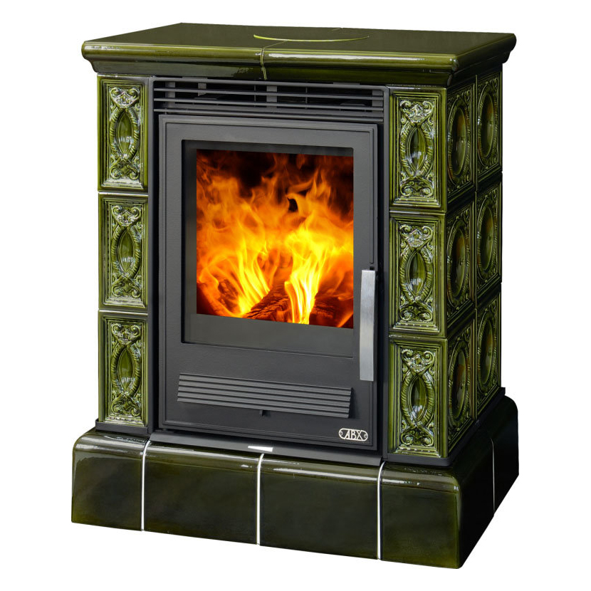   Кафельная печь-камин ABX Helvetia KP (кафельный цоколь, вставка комбо)(Коричневый)