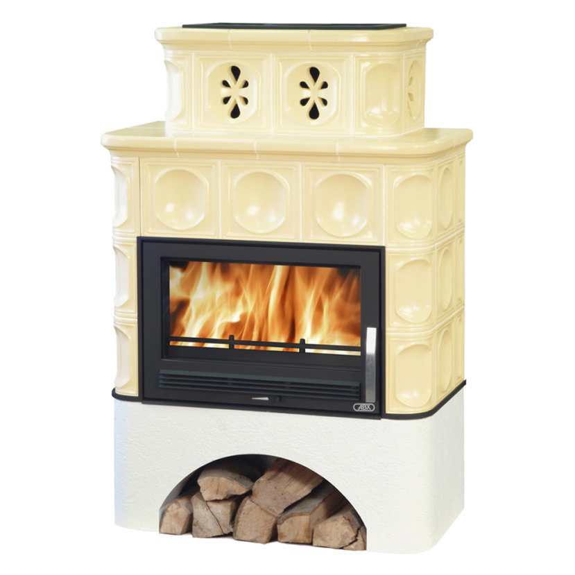   Кафельная печь-камин ABX Karelie (белый цоколь) с теплообменником (10 кВт в воду)(Зеленый)