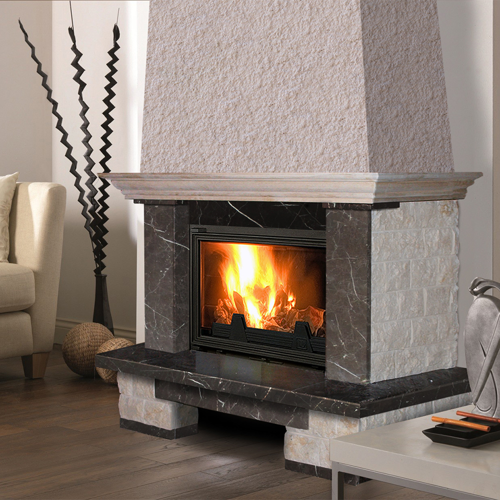   Каминная облицовка Madeira Valentina Exclusive (пристенная)(Мрамор Sunny / Dark Chokolate, Тип топки под топку 700)