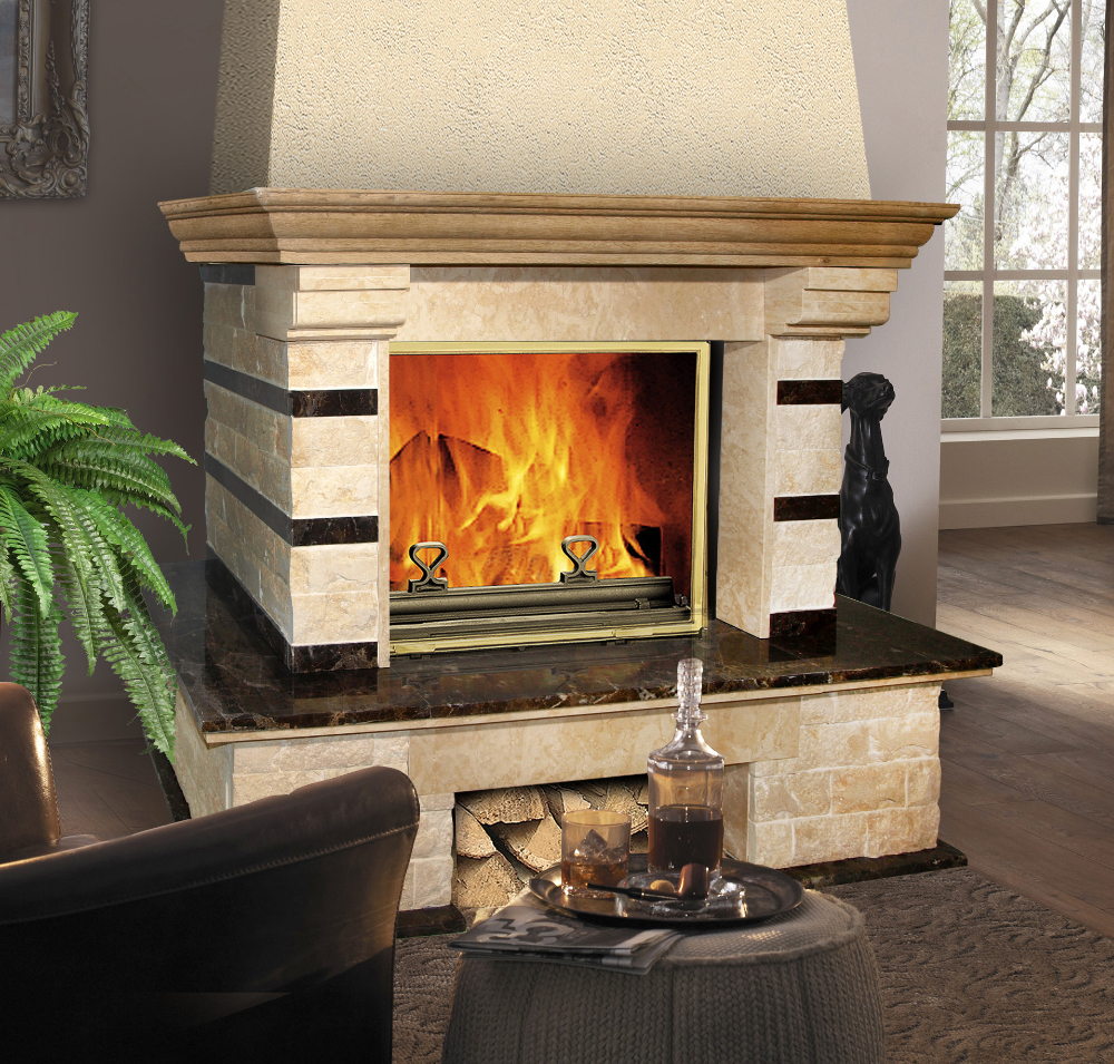   Каминная облицовка Madeira Darina Exclusive (пристенная)(Мрамор Sunny / Nero Marquina, Тип топки под топку 700)