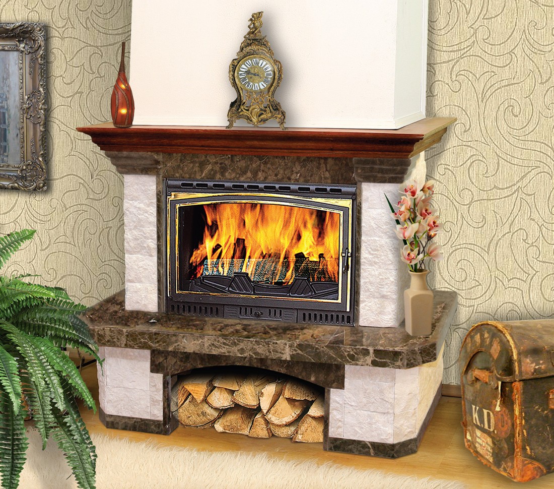   Каминная облицовка Madeira Agnes Exclusive (пристенная)(Мрамор Sunny / Dark Chokolate, Тип топки под топку 700)