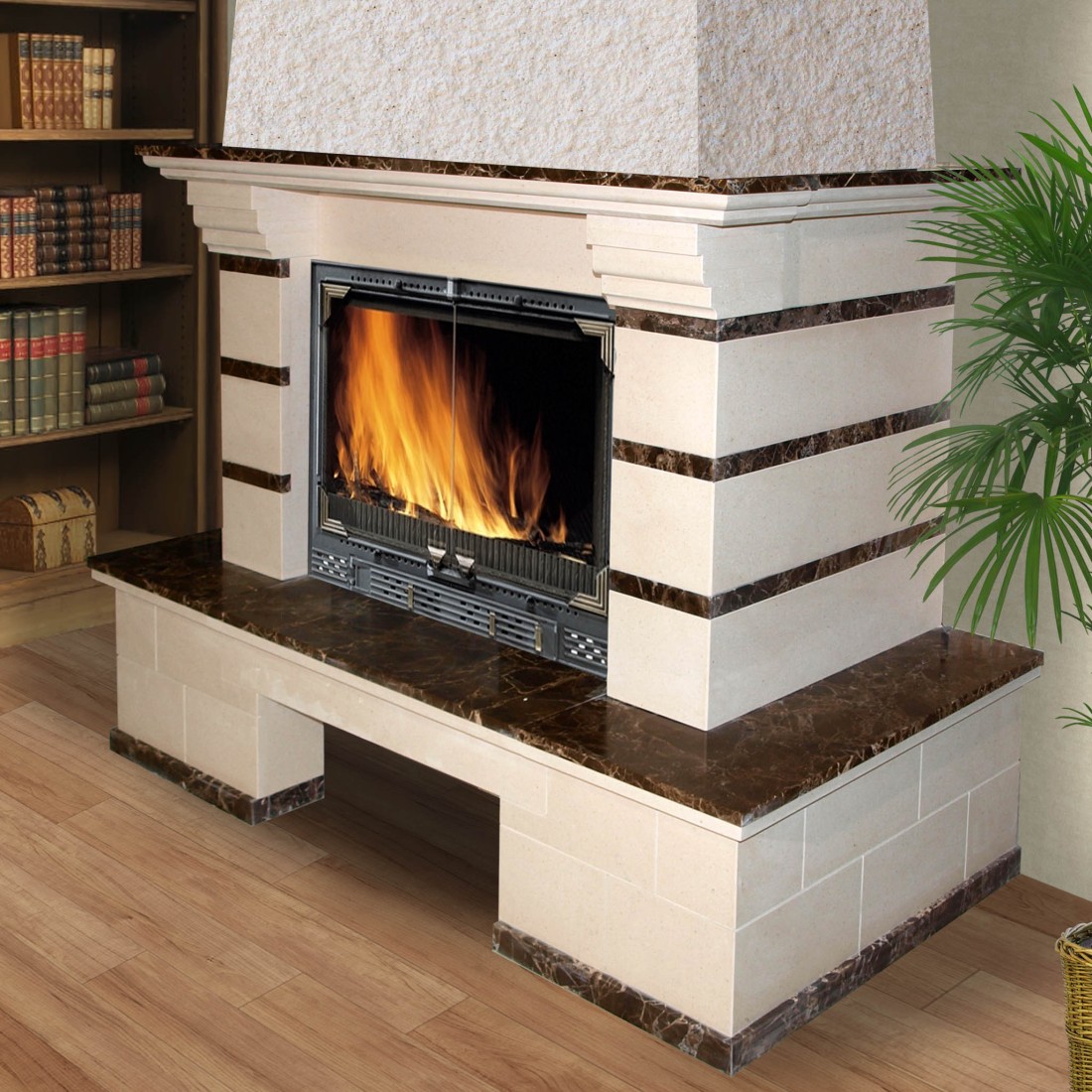   Каминная облицовка Madeira Daniella Standart ++ (пристенная)(Мрамор Giallo / Nero Marquina, Тип топки под топку 700)