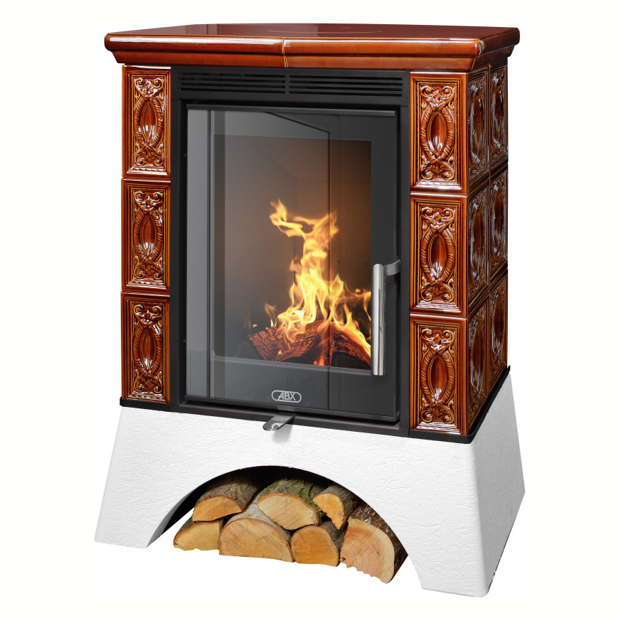   Кафельная печь-камин ABX Helvetia Exclusive (белый цоколь, вставка Orion)(Коричневый)