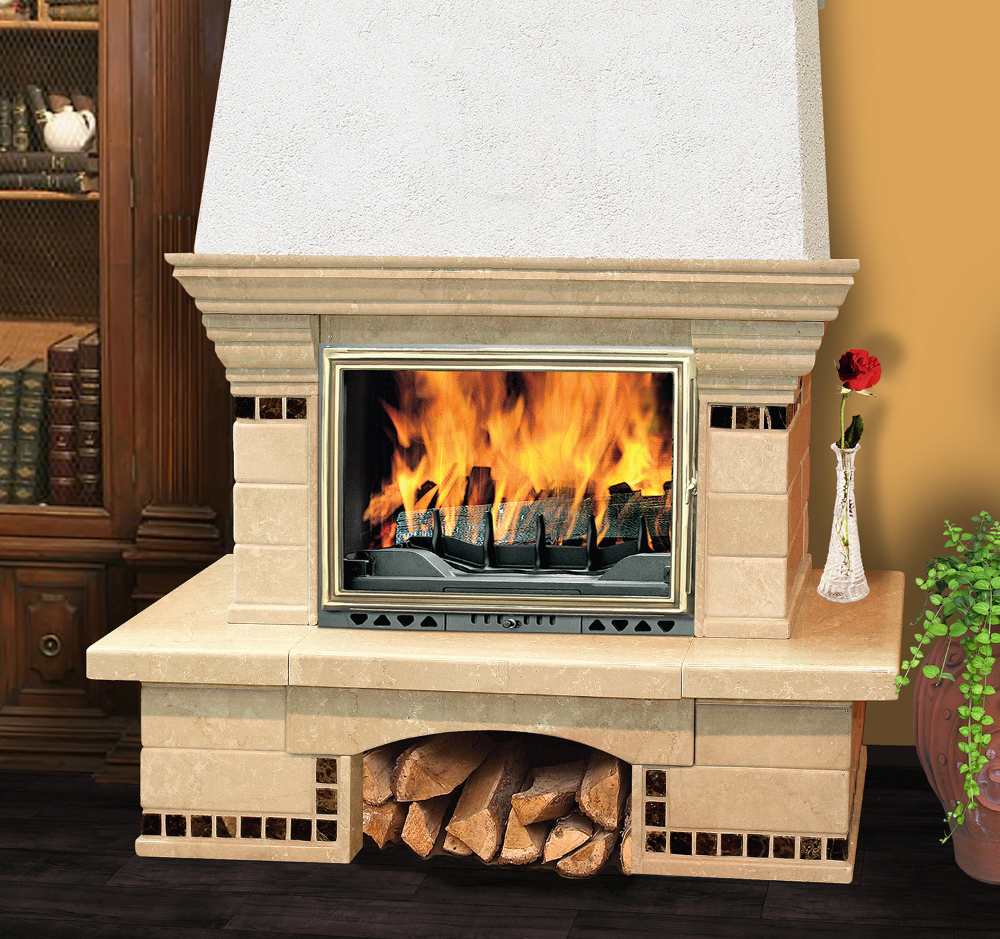   Каминная облицовка Madeira Olivia Comfort (угловая)(Мрамор Crema Nova / Equator, Тип топки под топку 800)