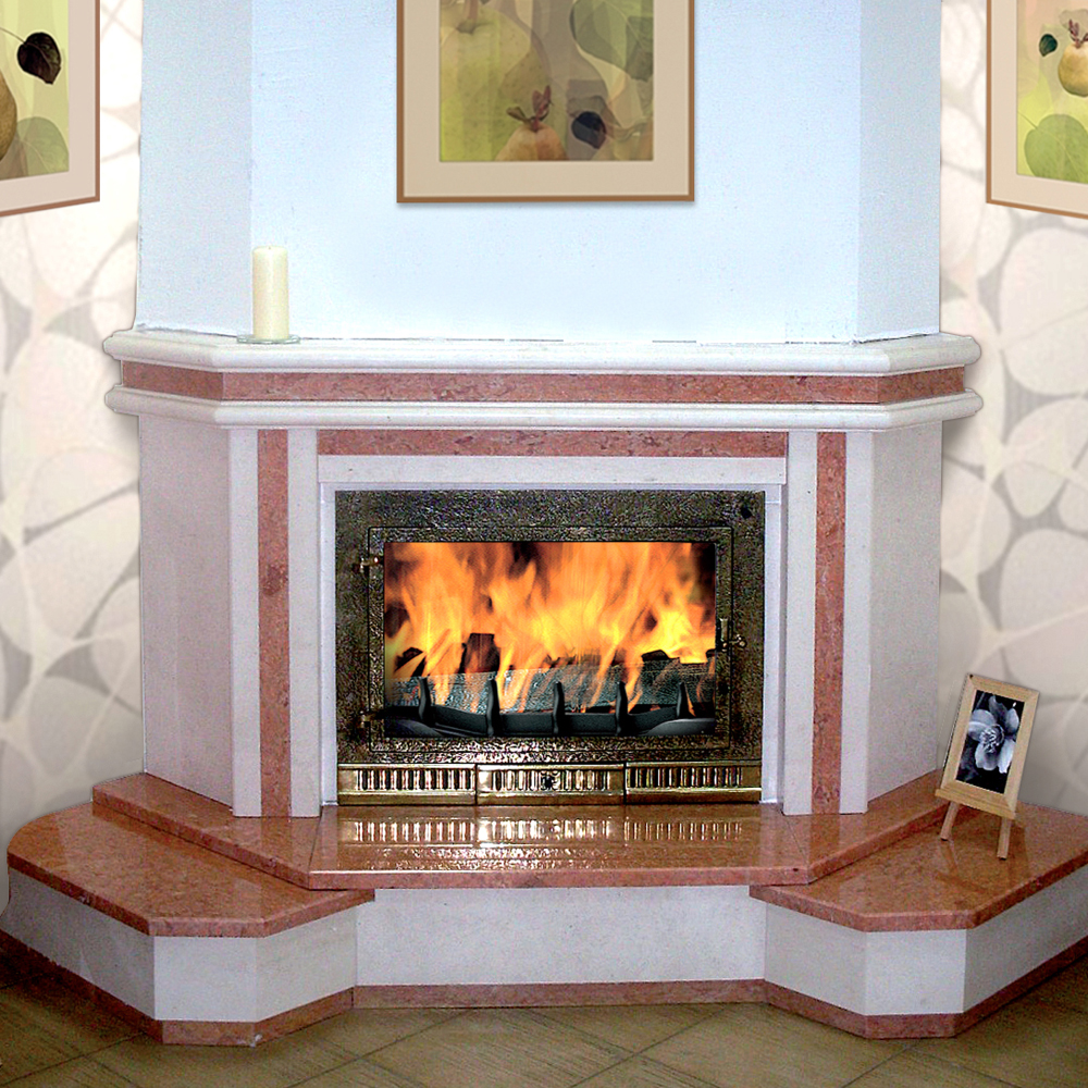   Каминная облицовка Madeira Paloma Standart (угловая)(Мрамор Giallo / Milly Gray, Тип топки под топку 700)