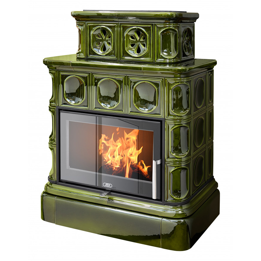   Кафельная печь-камин ABX Karelie Exclusive (кафельный цоколь, стальная вставка)(Перламутр)