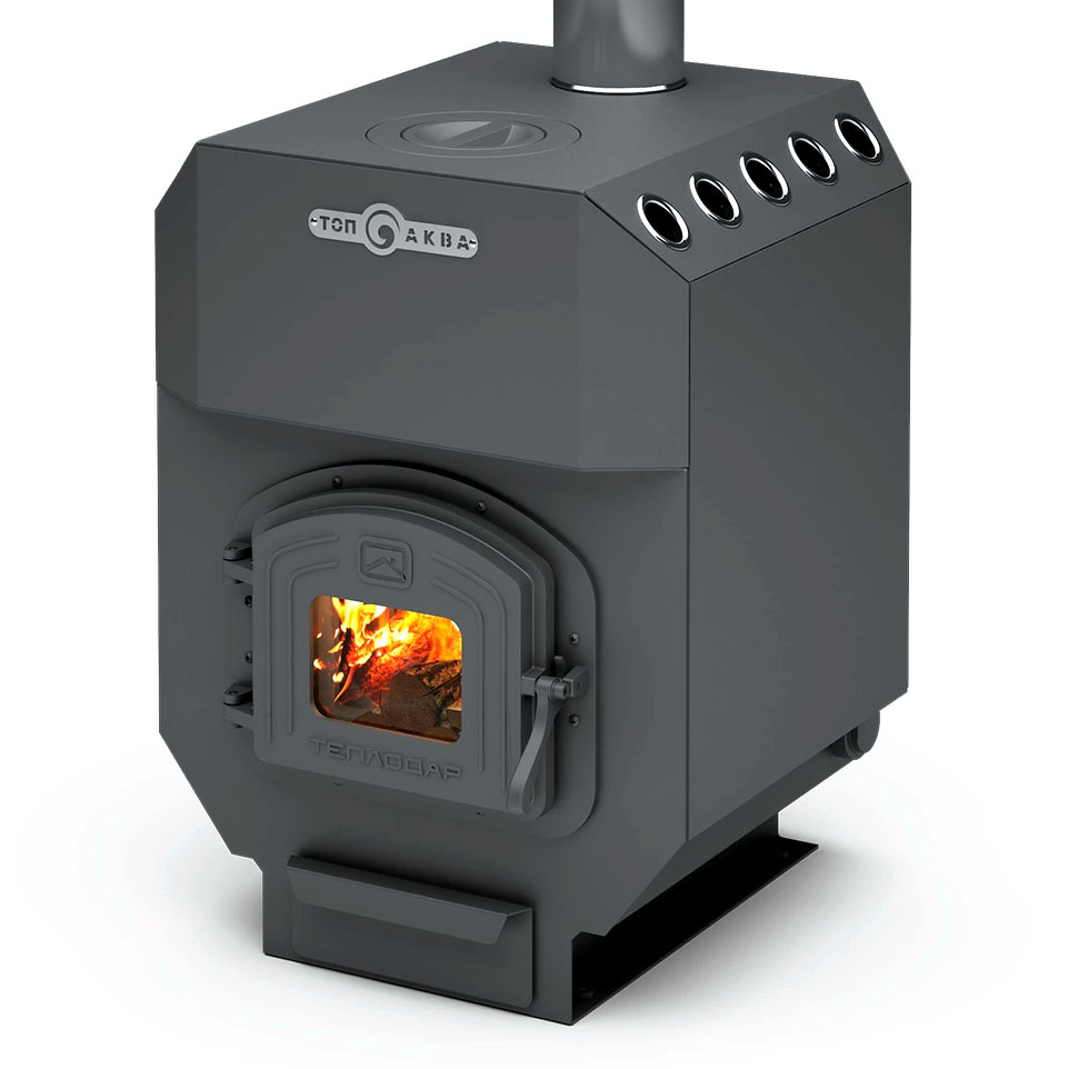   Отопительная печь Теплодар ТОП-Аква 150 с водяным контуром и чугунной дверцей