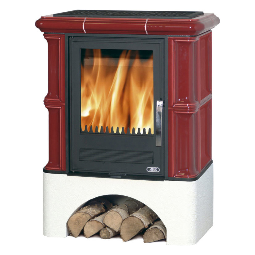  Кафельная печь-камин ABX Bavaria LI (белый цоколь, чугунная вставка)(Бордо)