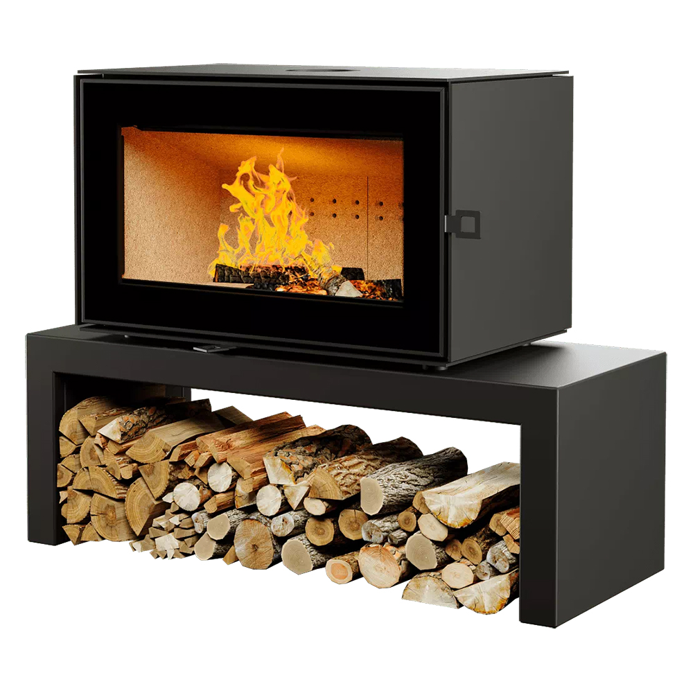 Печь-камин Astov КУБ 800 на подиуме(Крышка Сталь 6 мм)