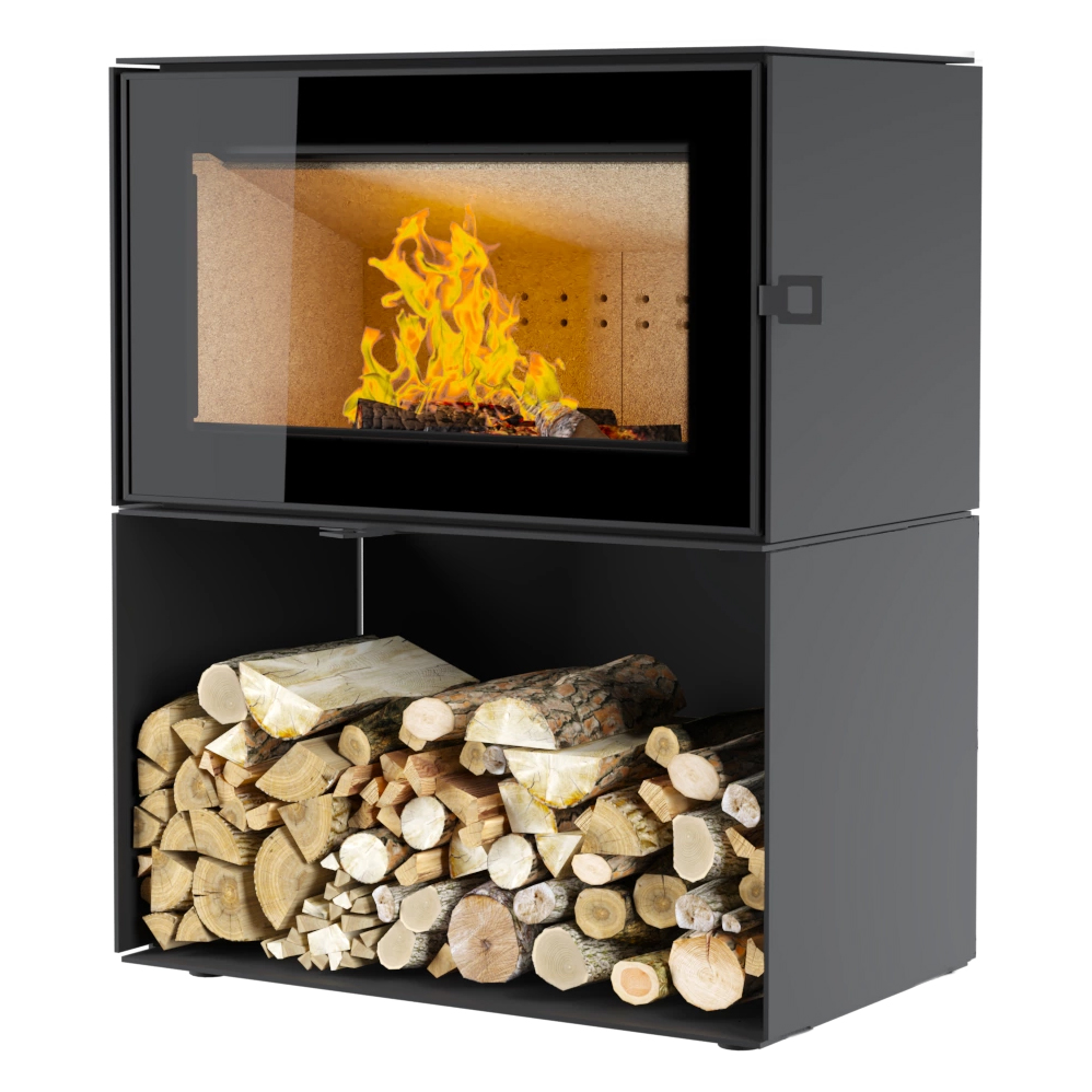 Печь-камин Astov КУБ 800 на дровнике(Крышка Сталь 6 мм)