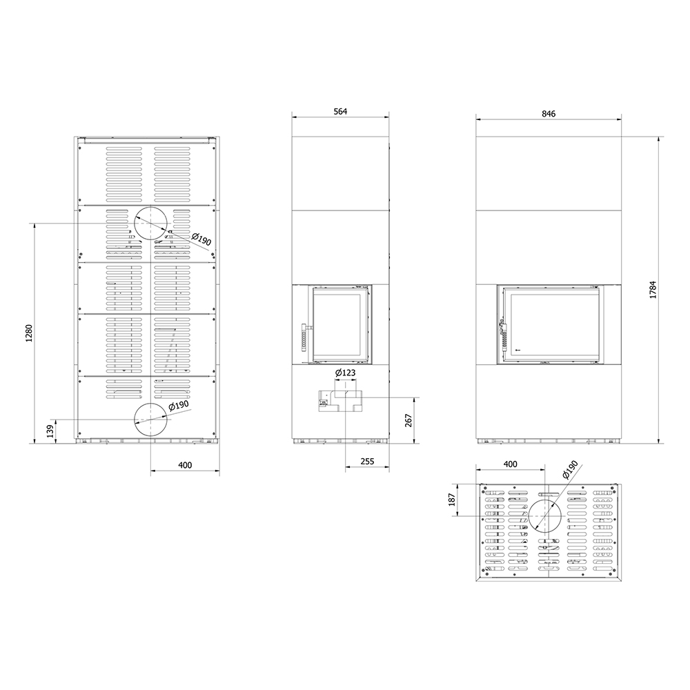 Камин Kratki FLOKI/P в облицовке Zimbabwe Nero, Футеровка Белая (миниатюра)