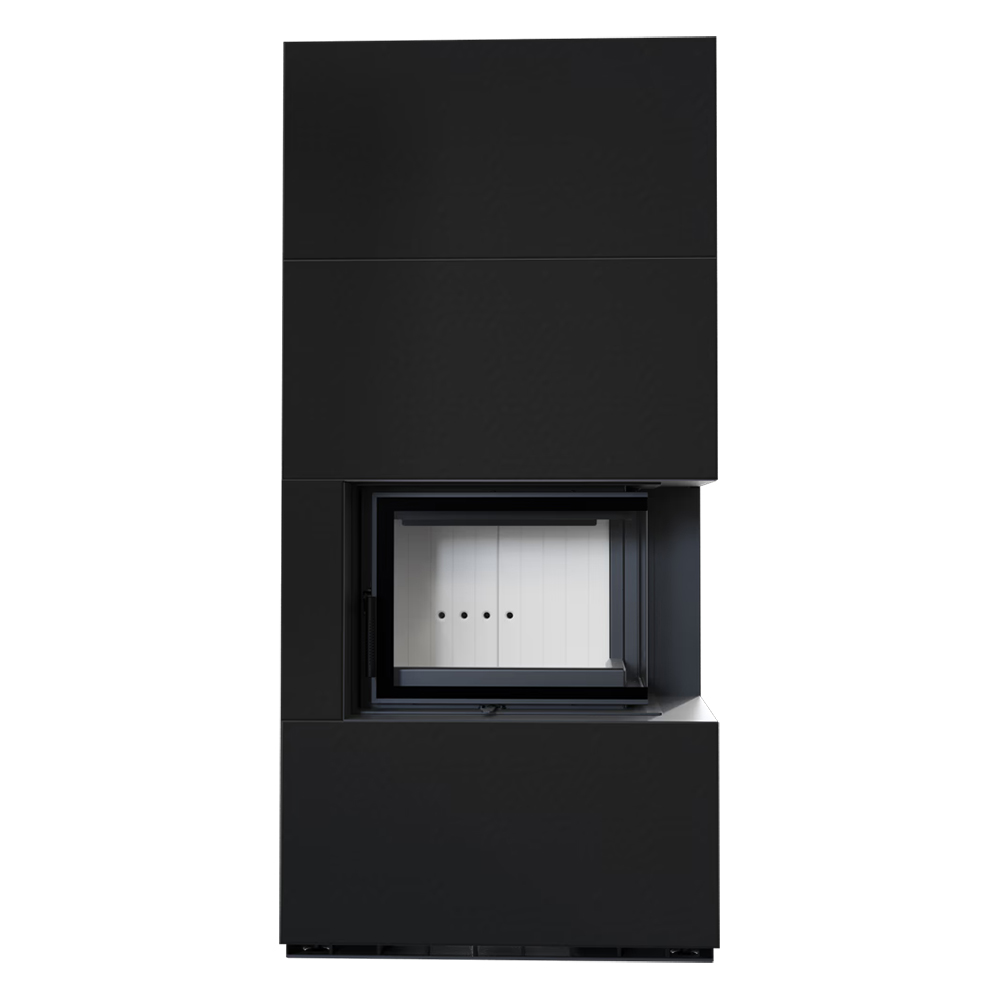 Камин Kratki FLOKI/P в облицовке Zimbabwe Nero, Футеровка Белая