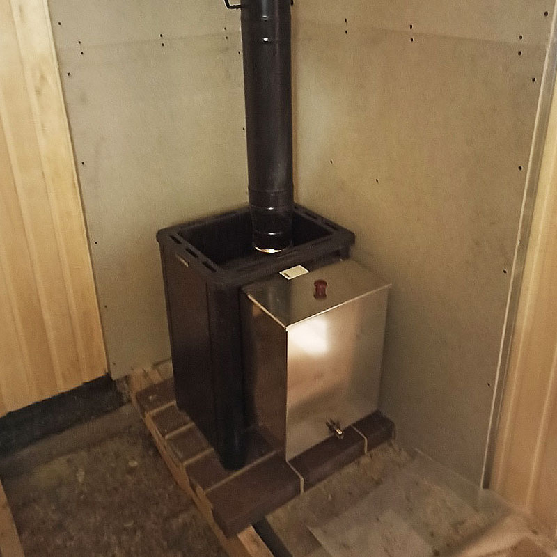 Монтаж печи для бани с баком Везувий Сенсация Аква 16 (ДТ-4)