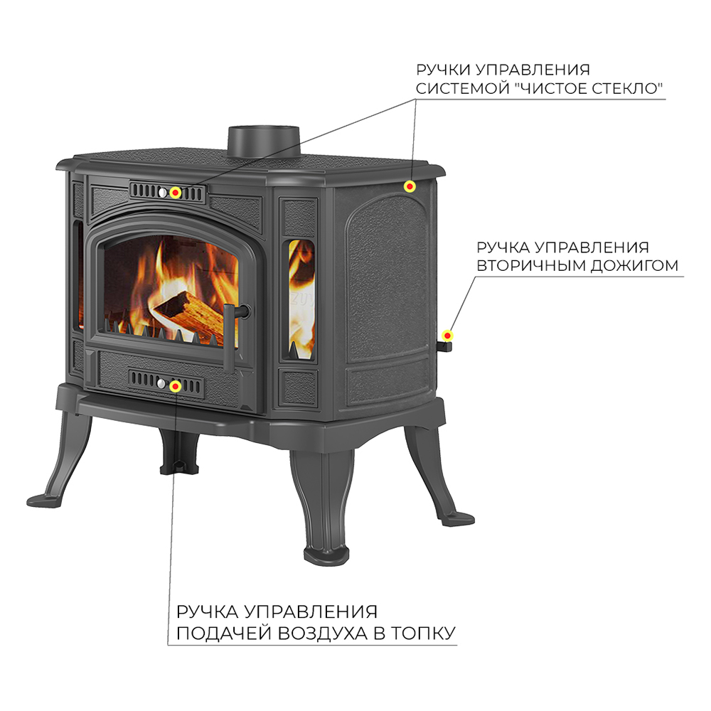 Печь-камин Везувий KZ-14 S (Антрацит) с плитой (миниатюра)